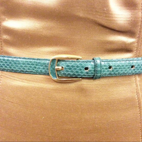 Green Genuine Snakeskin Slimline Belt 1” wide M/L - Picture 2 of 6
